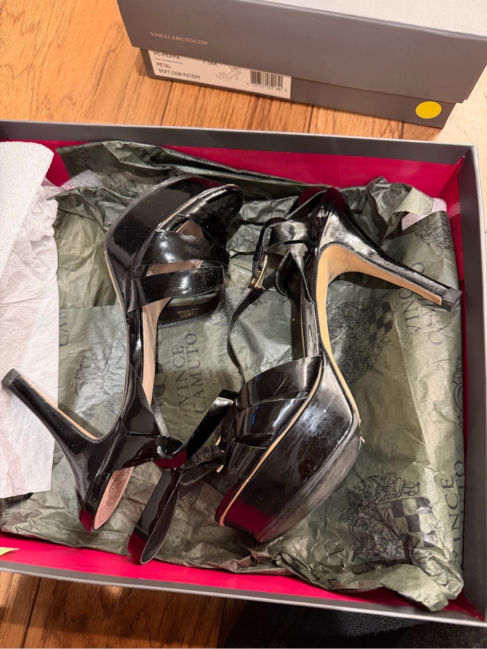 Vince Camuto Glossy Black Patent Platform Sandal Heels